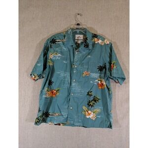28 Palms Men's Hawaiian Floral Print Short Sleeve Collared Shirt Blue Orange XL